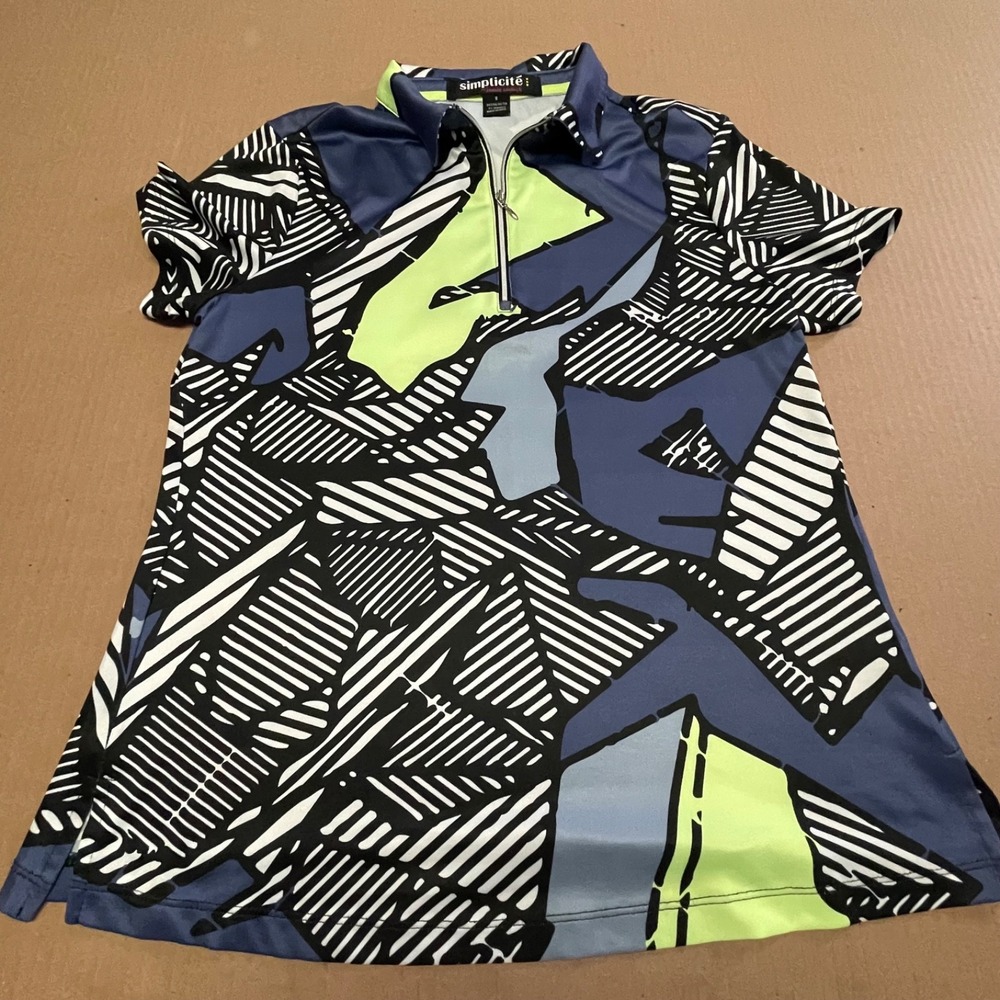 Jamie Sadock Simplicite Golf Shirt Womens Small S 1/4 Zip Short Sleeve Geometric